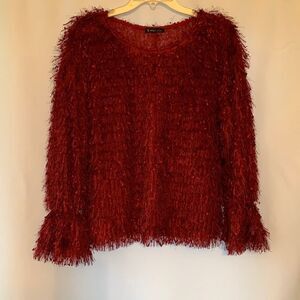 Very J small unique fully fringed sweater with elastic sleeves at cuff